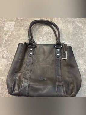 Frye Dark Brown Leather Tote with Metal Tag
